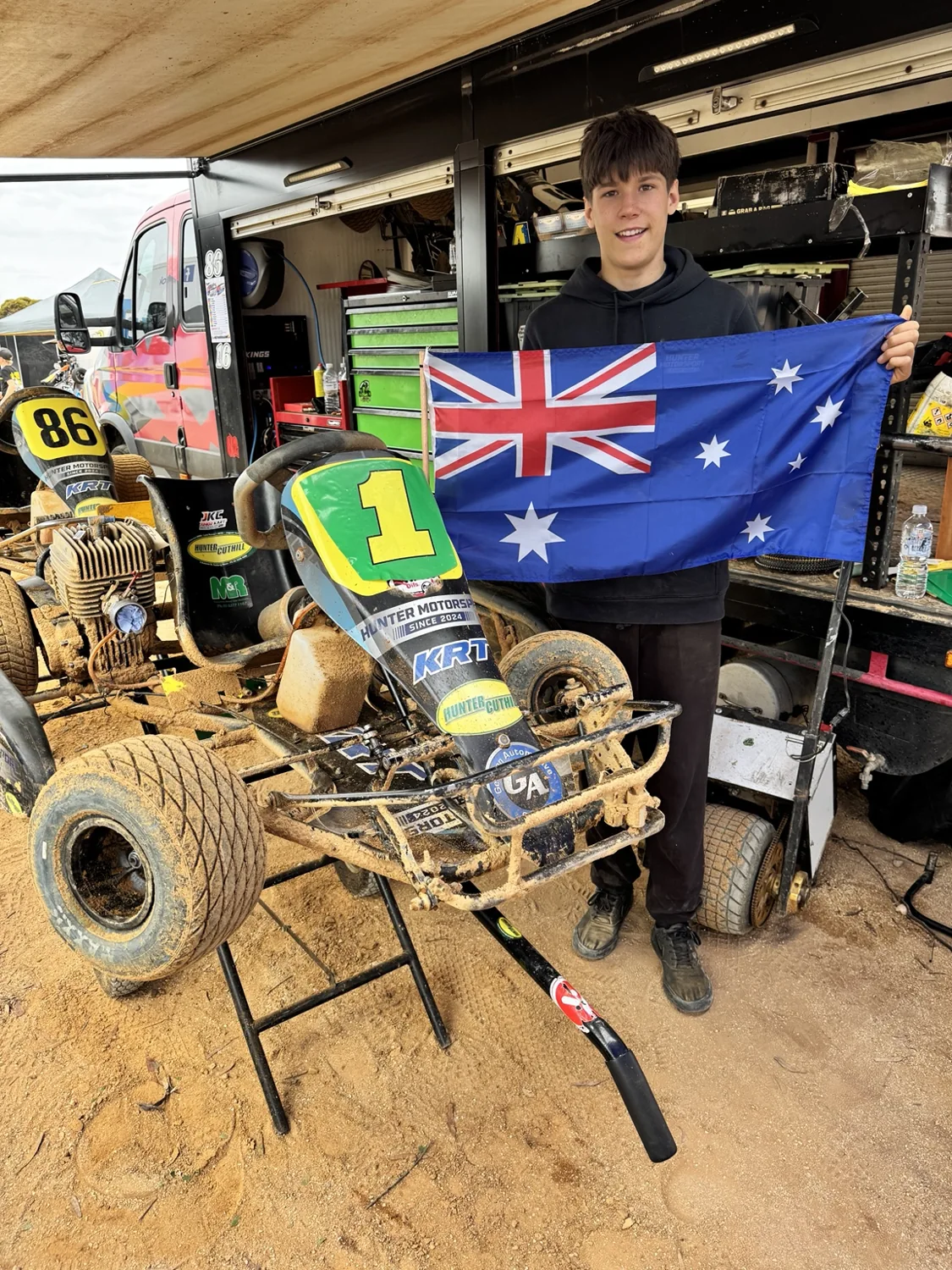 Sullivan Hunter celebrating Australian title